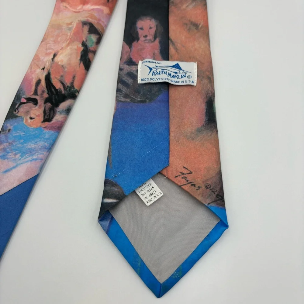 VTG Ralph Marlin Golden Retrievers Neck Tie Pet Puppy Dog Pattern 1992 Men’s USA